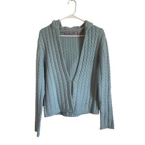 Revolve Autumn Cashmere blue cableknit hooded cardigan sweater Size Small